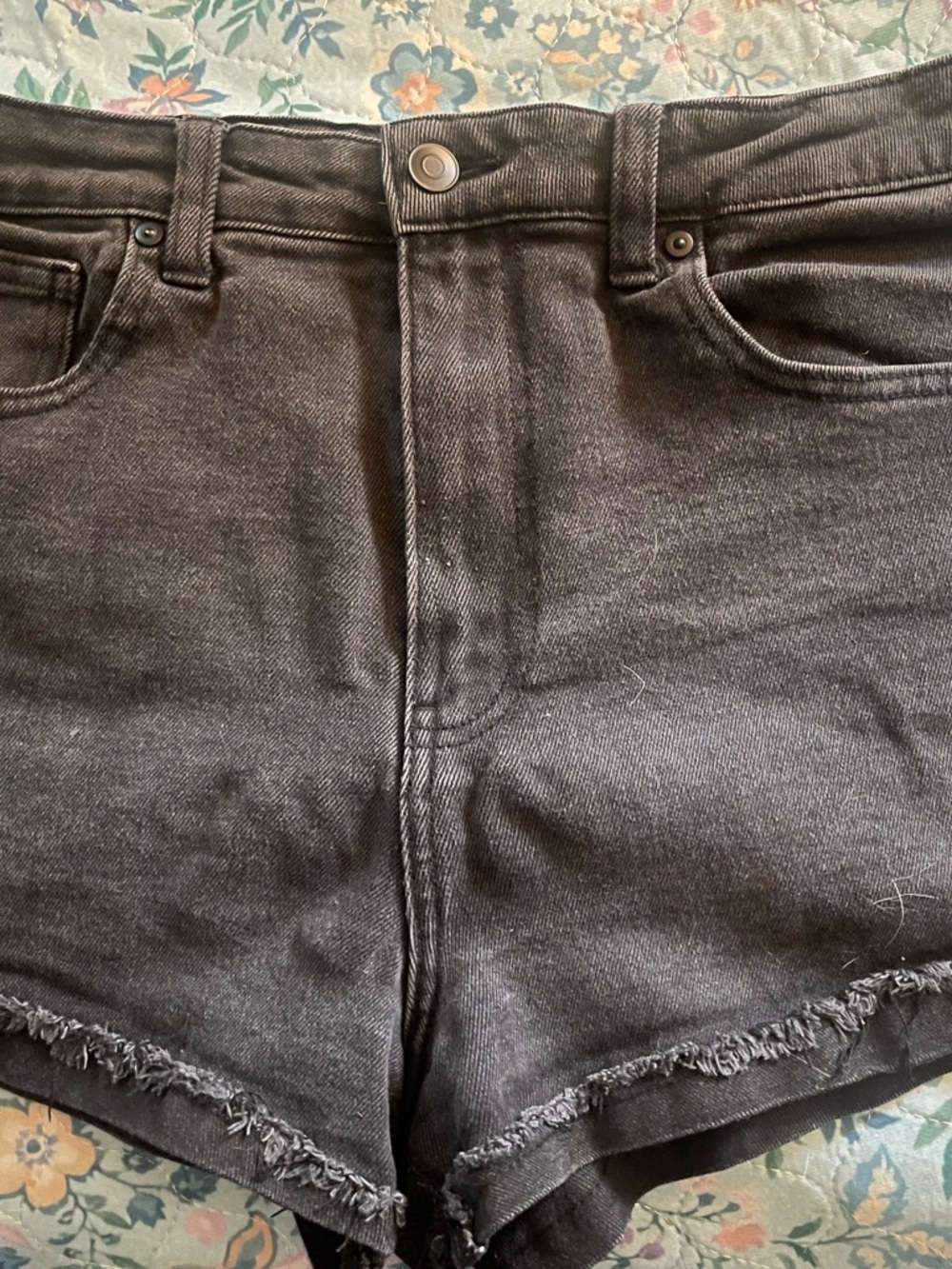 Celebrity Pink Black Denim Frayed Hem Shorts